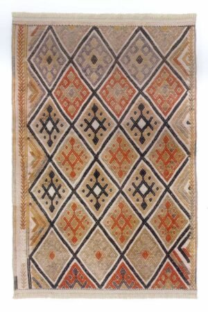 Tapis type kilim turc avec motifs ethniques descente de lit en coton