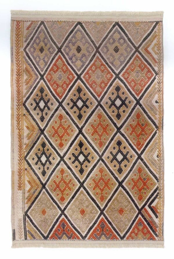 Tapis type kilim turc avec motifs ethniques descente de lit en coton